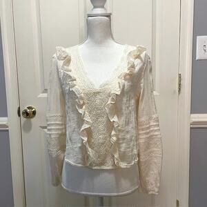 Romantic Ivory Lace Ruffle Blouse Feminine Cottagecore Coquette French Top Small